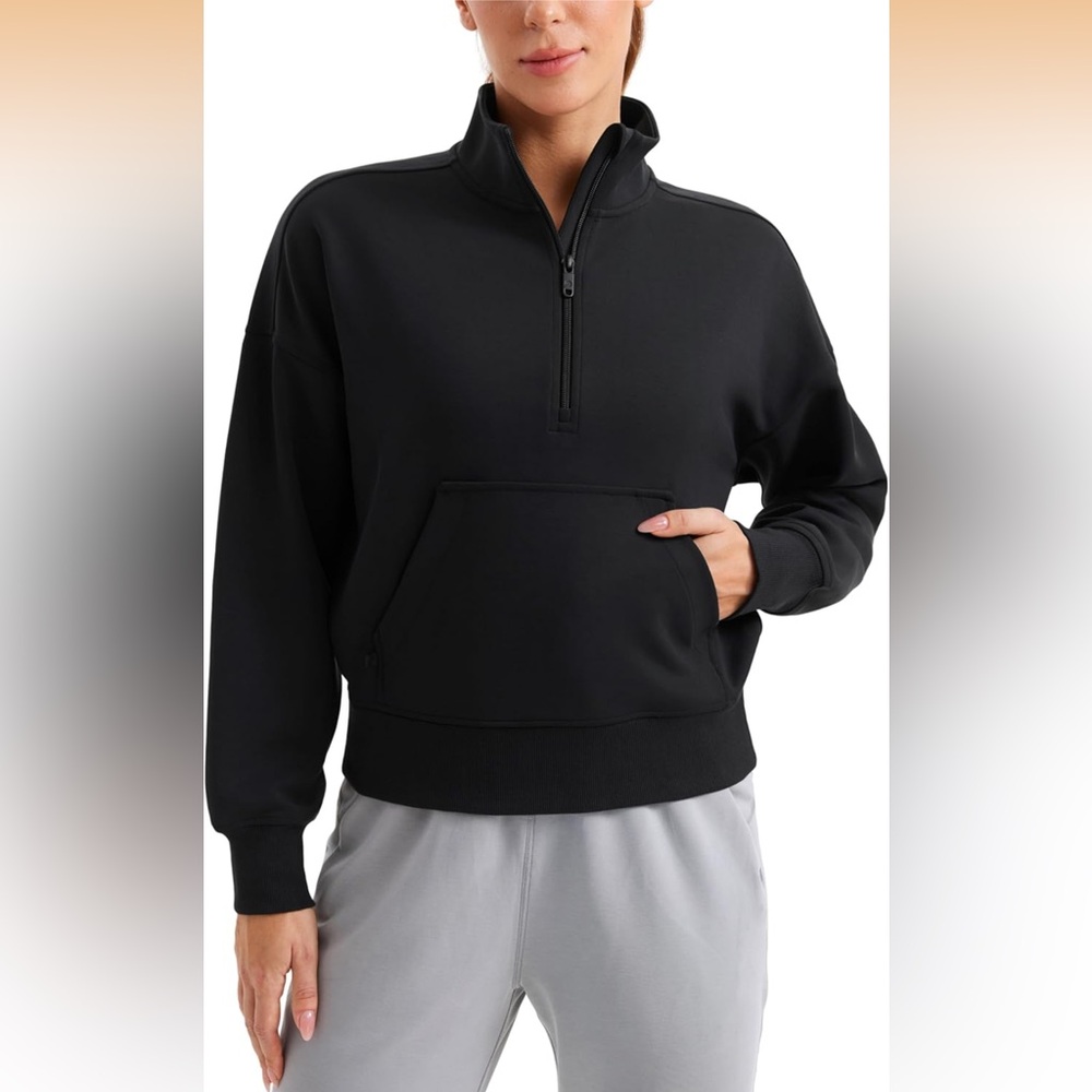 'Black Half-Zip Pullover Sweatshirt